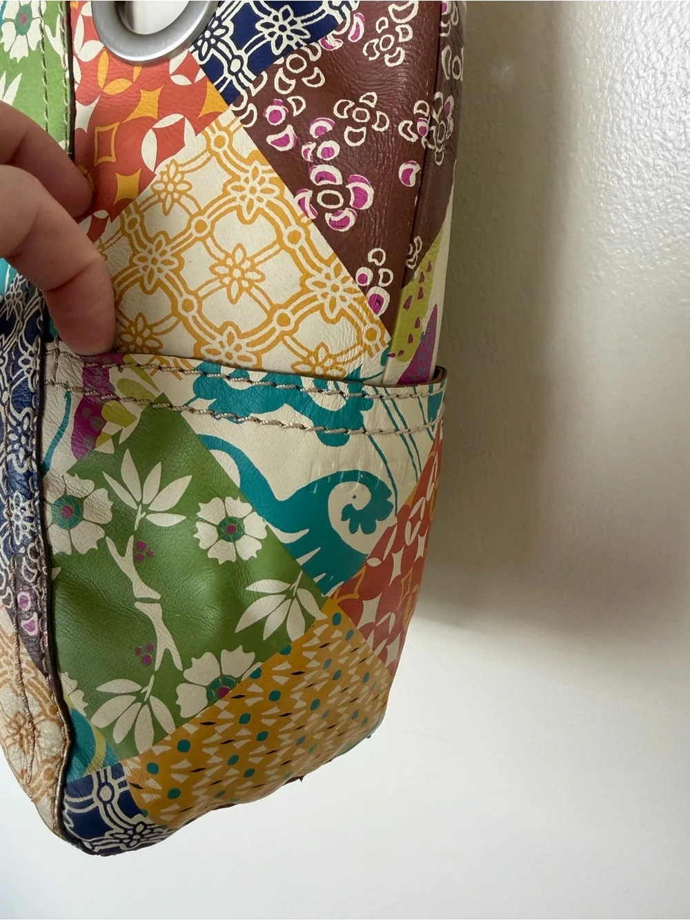 FOSSIL Colorful Floral Patchwork Vintage Hobo Shoulder Tote Bag